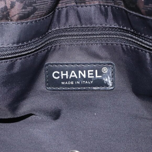 CHANEL New Travel Line Tote Bag Nylon Dark Brown Black CC Auth - Picture 14 of 16